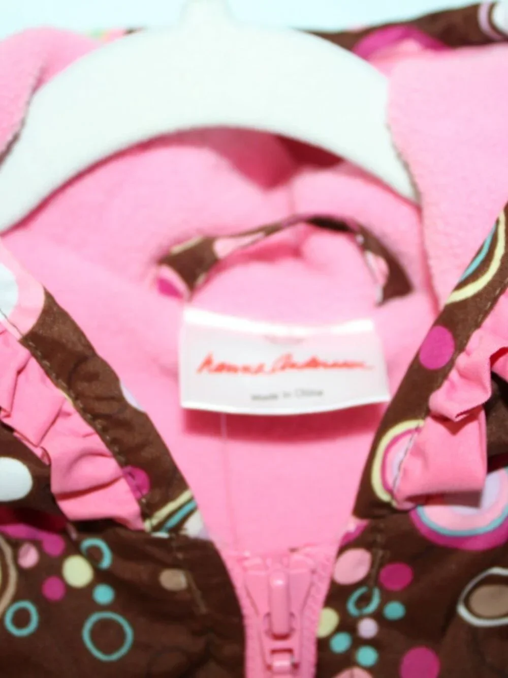 NWT Hanna Andersson Girls Size 100 (4) Brown Pink Dot Fleece Lined Ruffle Jacket